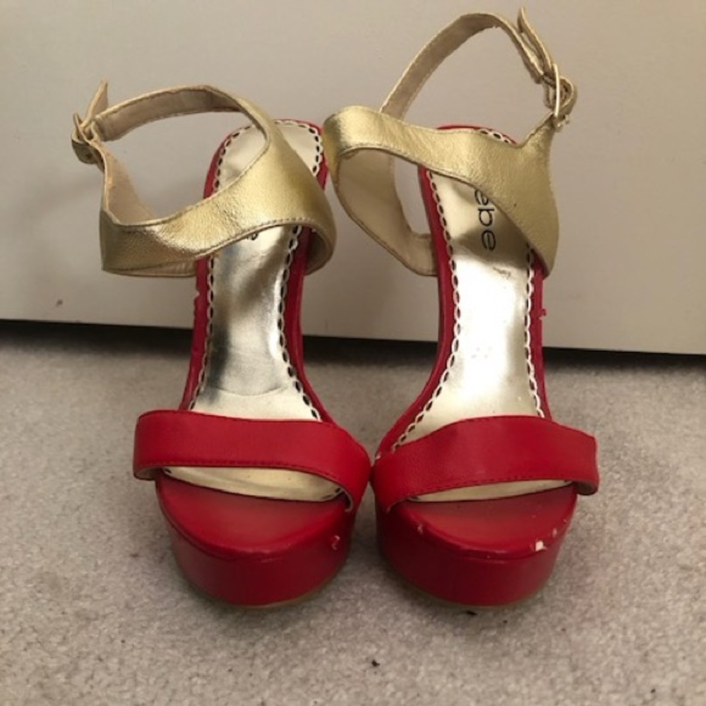 Bebe Red and Gold Heels